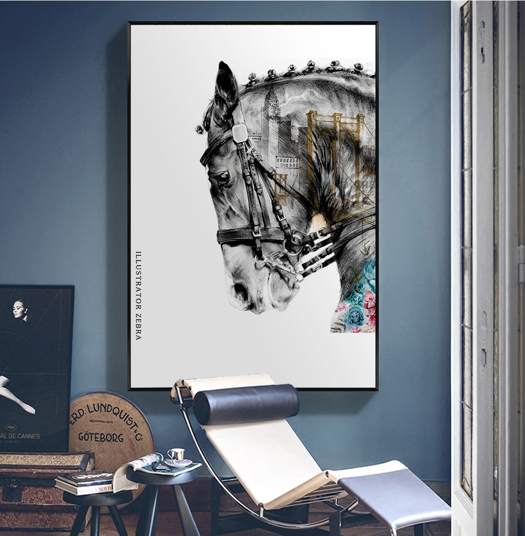 現(xiàn)代簡約客廳掛畫臥室藝術(shù)裝飾畫手繪油畫 馬頭