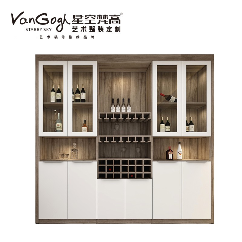 【星空梵高】現(xiàn)代簡約整體定制酒柜 塔特森林·邁阿密胡桃+玉石白酒柜