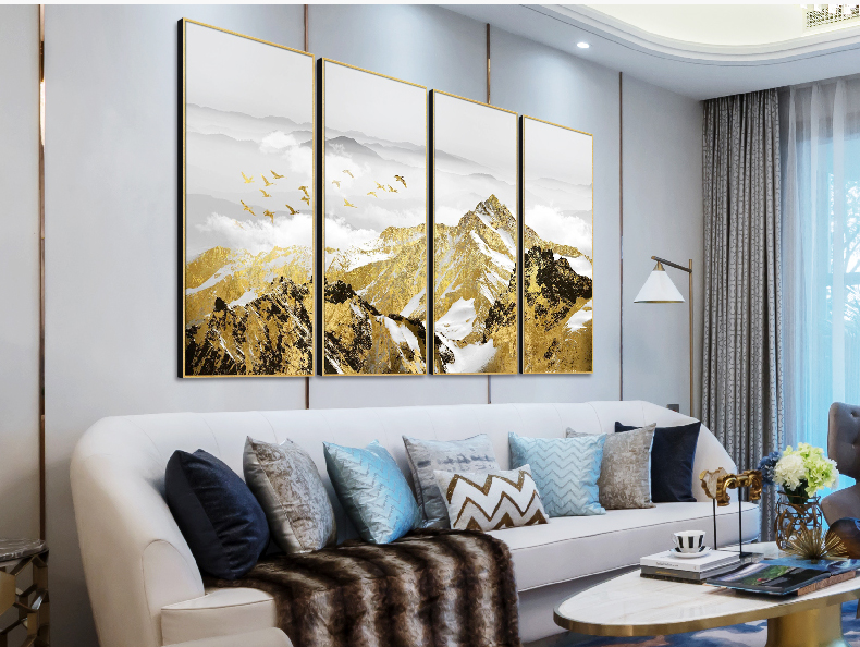 輕奢現代簡約客廳裝飾畫 沙發背景墻組合掛畫 四組合 微噴繪高清打印 山巔云海
