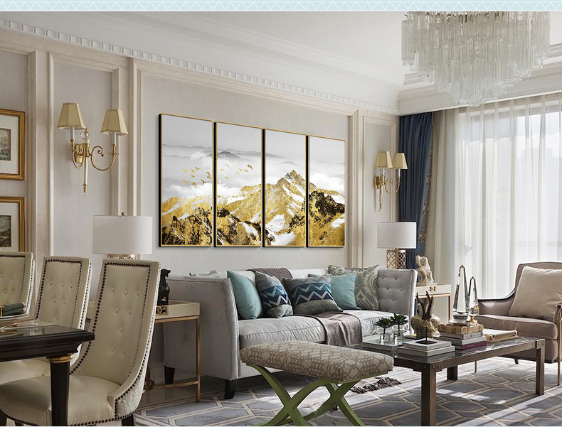 輕奢現代簡約客廳裝飾畫 沙發背景墻組合掛畫 四組合 微噴繪高清打印 山巔云海