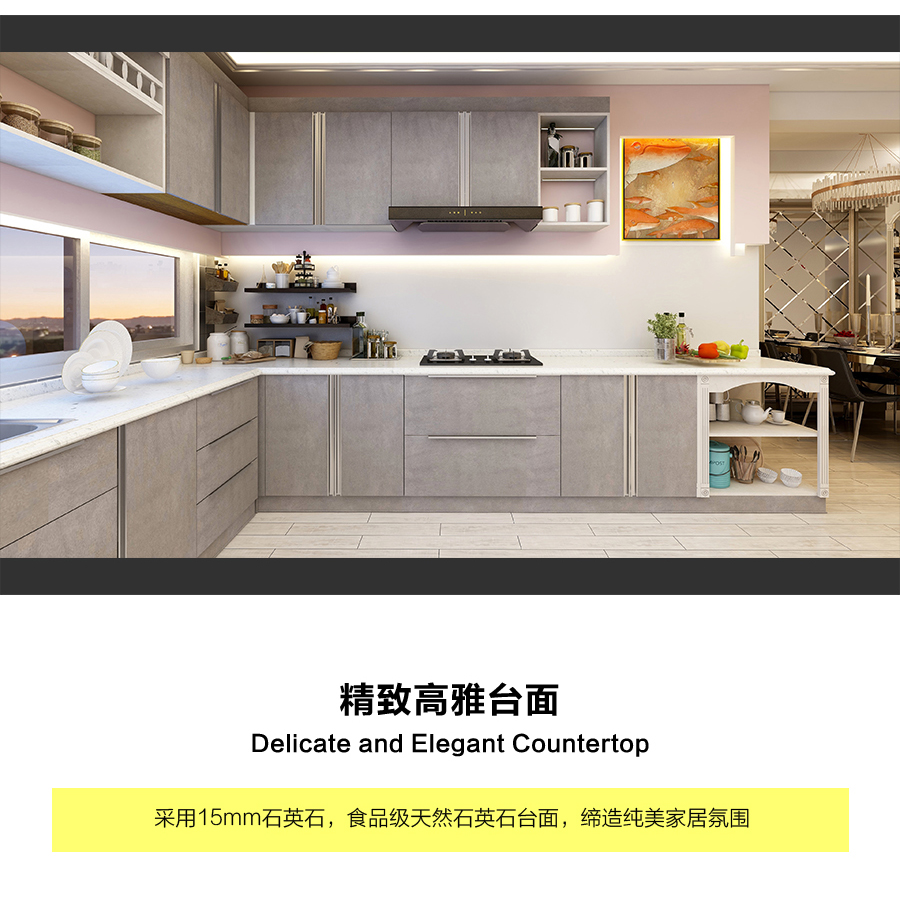 星空梵高定制櫥柜 現代簡約整體定制櫥柜 石英石臺面定制櫥柜 雙飾面-橫紋顆粒610定制櫥柜