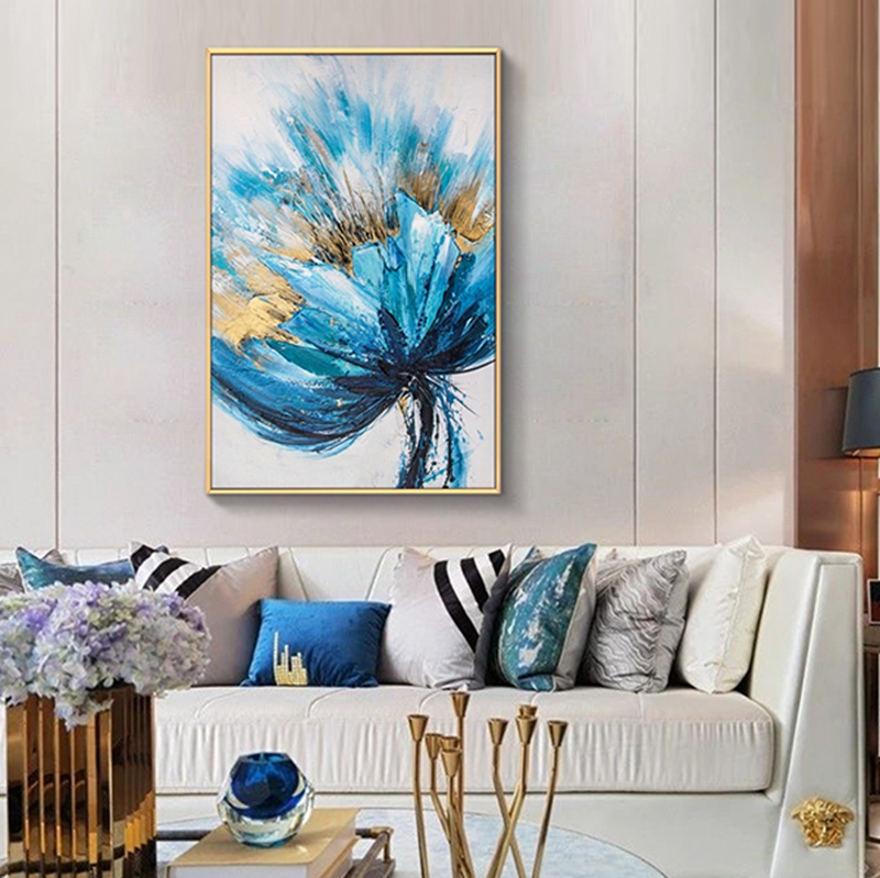 現(xiàn)代簡(jiǎn)約客廳裝飾畫 臥室原創(chuàng)手繪畫 走廊過(guò)道環(huán)保PS框掛畫 藍(lán)花