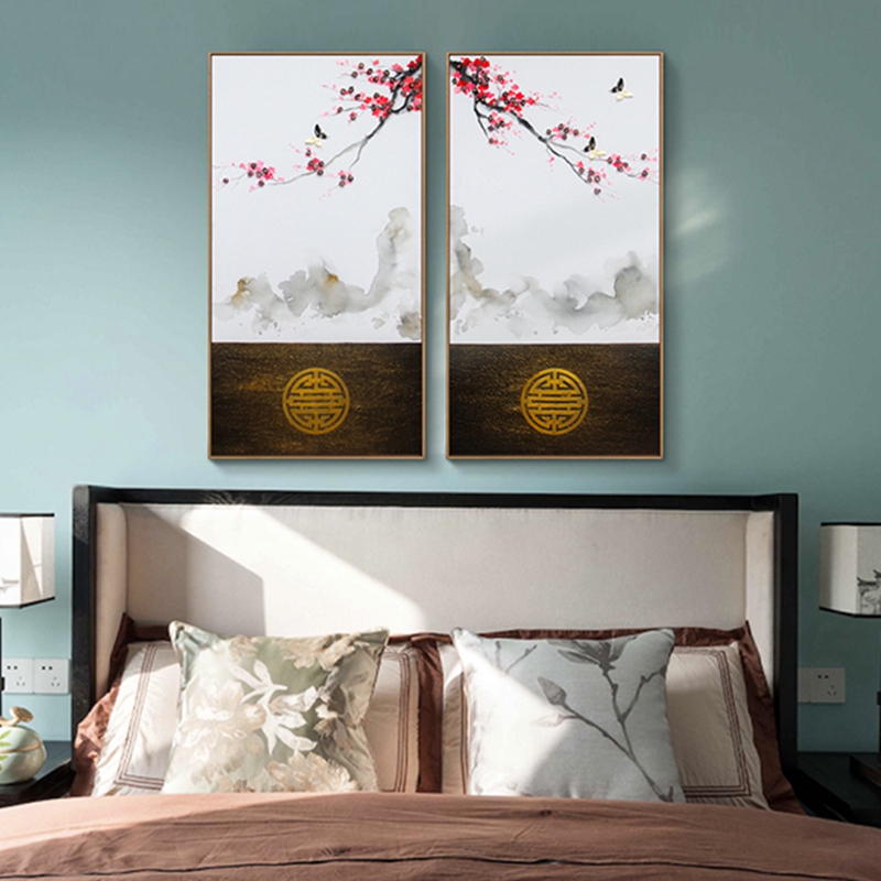 新中式客廳裝飾畫 臥室原創純手繪報春圖 玄關環保PS框掛畫 報春圖