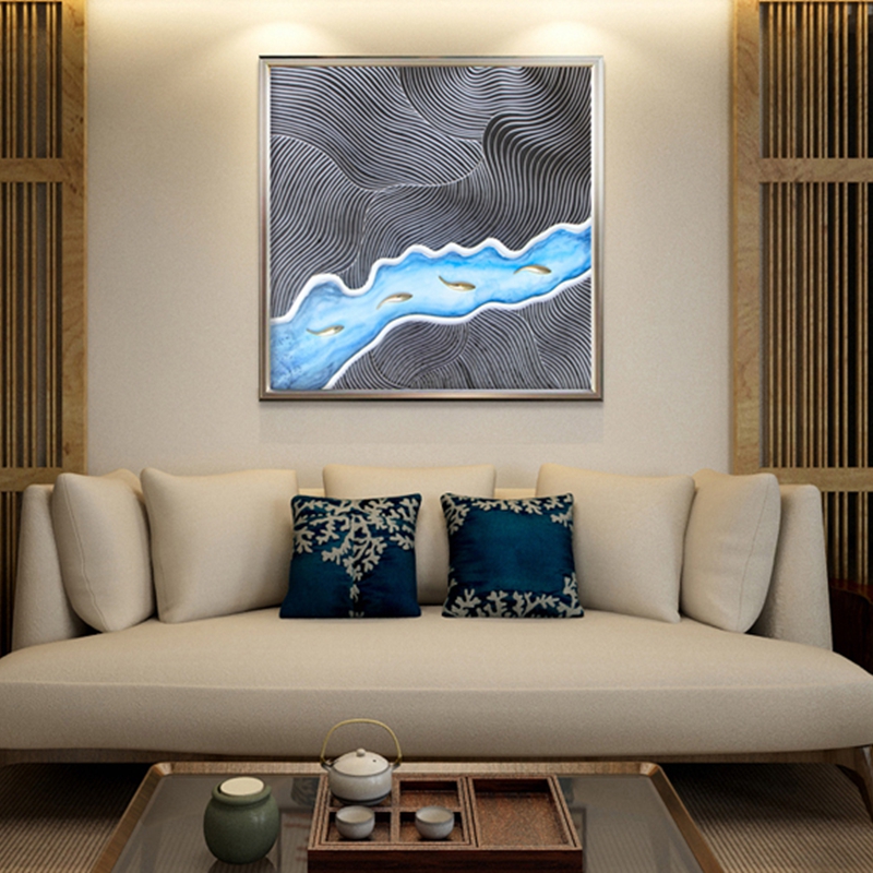 新中式客廳裝飾畫 餐廳原創實物紙藝畫 臥室環保PS框掛畫 小溪