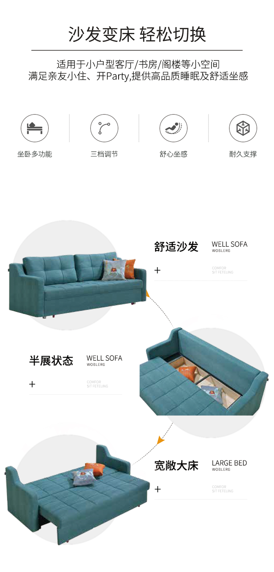 星空梵高 坐臥多功能乳膠客廳功能沙發 柳色菁菁 k610-1