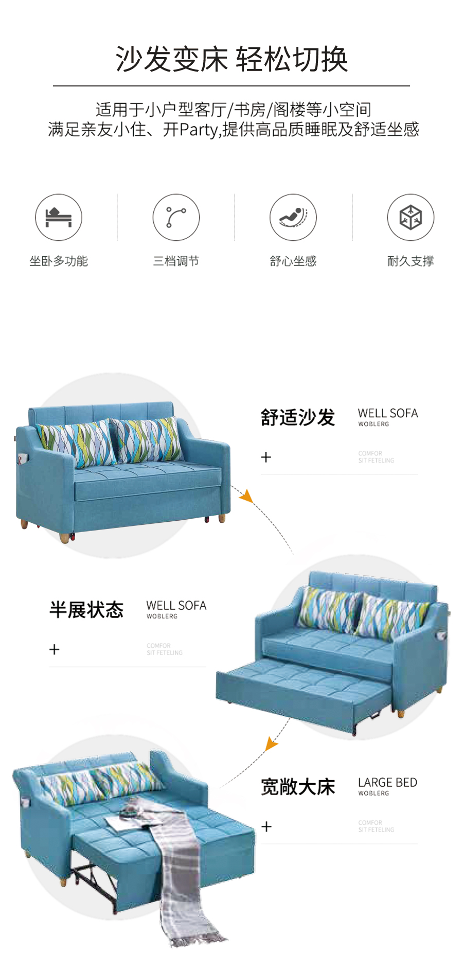 星空梵高 坐臥多功能乳膠客廳功能沙發 藍湖之夢 k611