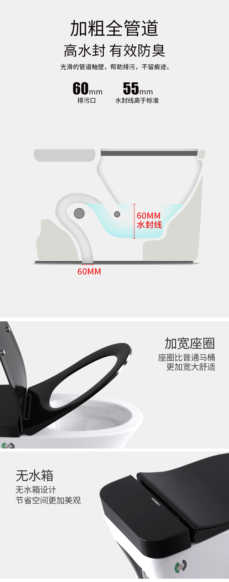 GOHGOH 家用衛生間陶瓷坐便器 即熱式脈沖馬桶 一體式座便節水防臭馬桶2001